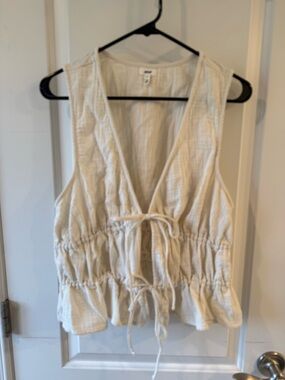 Aerie Linen Tie-Front Tank Top, cream, size L